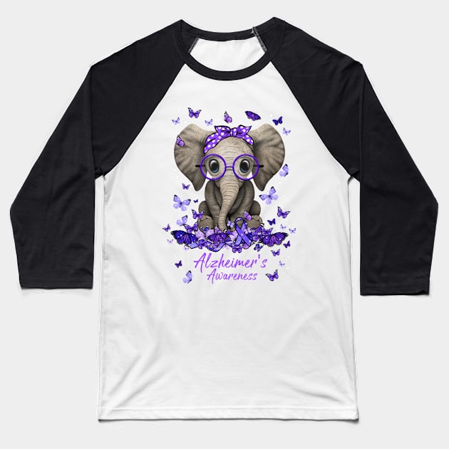 Alzheimer's Awareness Ribbon Elephant Baseball T-Shirt by osami